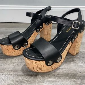 Black Prada Leather Platform Sandals size 39 1/2